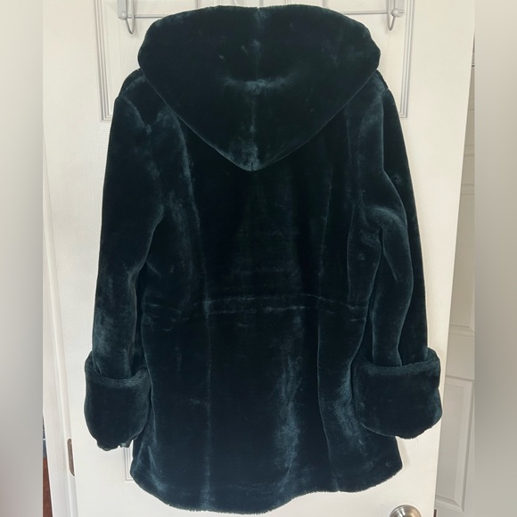 New Dennis Basso Faux Mink Fur Zip Front Coat with Hood size M(10-12) Pine - Picture 2 of 8